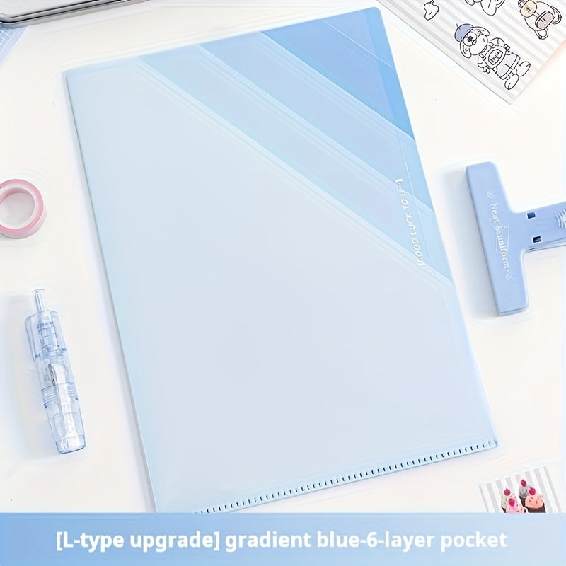 6-Layer | Gradient 6-Layer Transparent L-Shaped Folder | Gradient Green, Blue, Purple | A4 Subject Dividers, School Supplies, Durable Plastic Organizer with Label Space