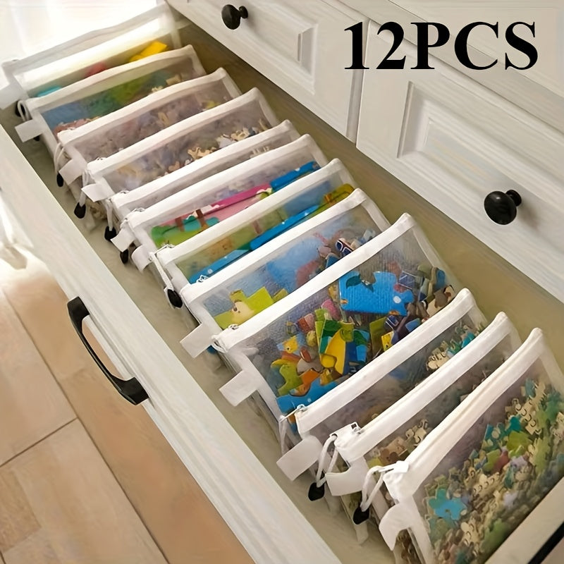 12pcs Large-capacity Office Mesh Zipper Bag Set in Three Sizes, Featuring Mesh Design Transparent Document Holders, Pencil Cases, Puzzle Storage Bags, Zippered Briefcases, Portable Travel Organizers, and Graduation Season Gifts